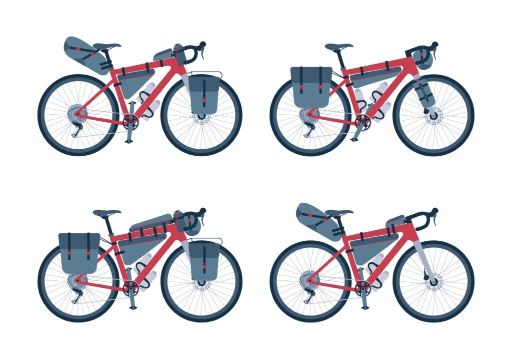 Various panniers and bike bags types