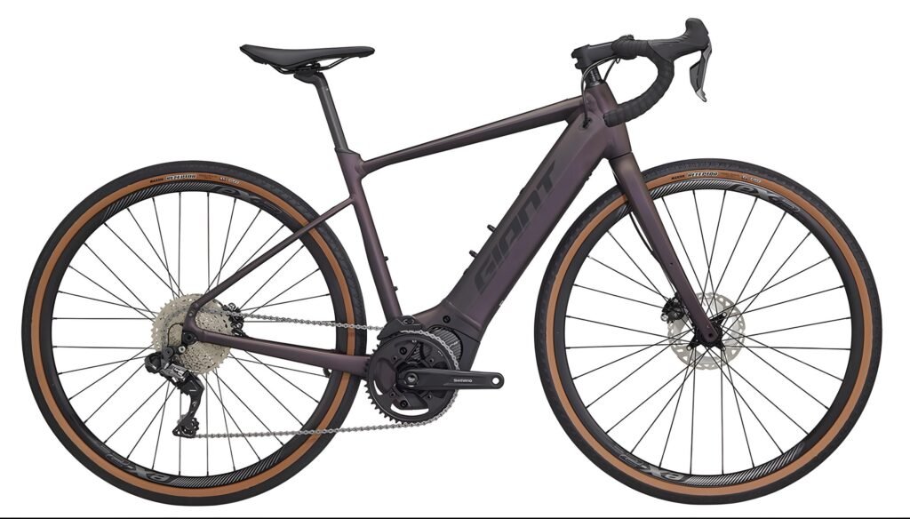 Giant Revolt E+ electric gravel bike with drop bars and wide tires for urban and mixed-terrain commuting