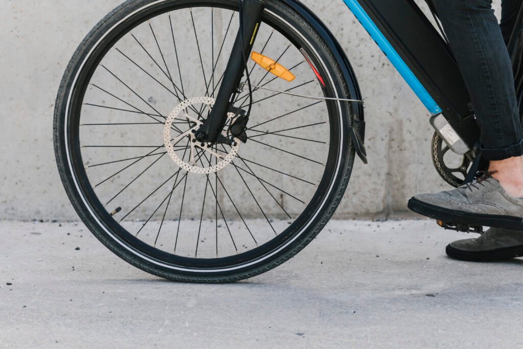 close up of e-bike front tire close up of e-bike front tire