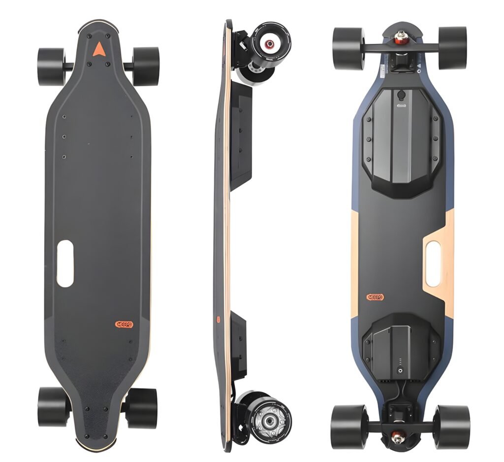 Meepo M1 electric skateboard with maple deck and dual hub motors, designed for beginner riders