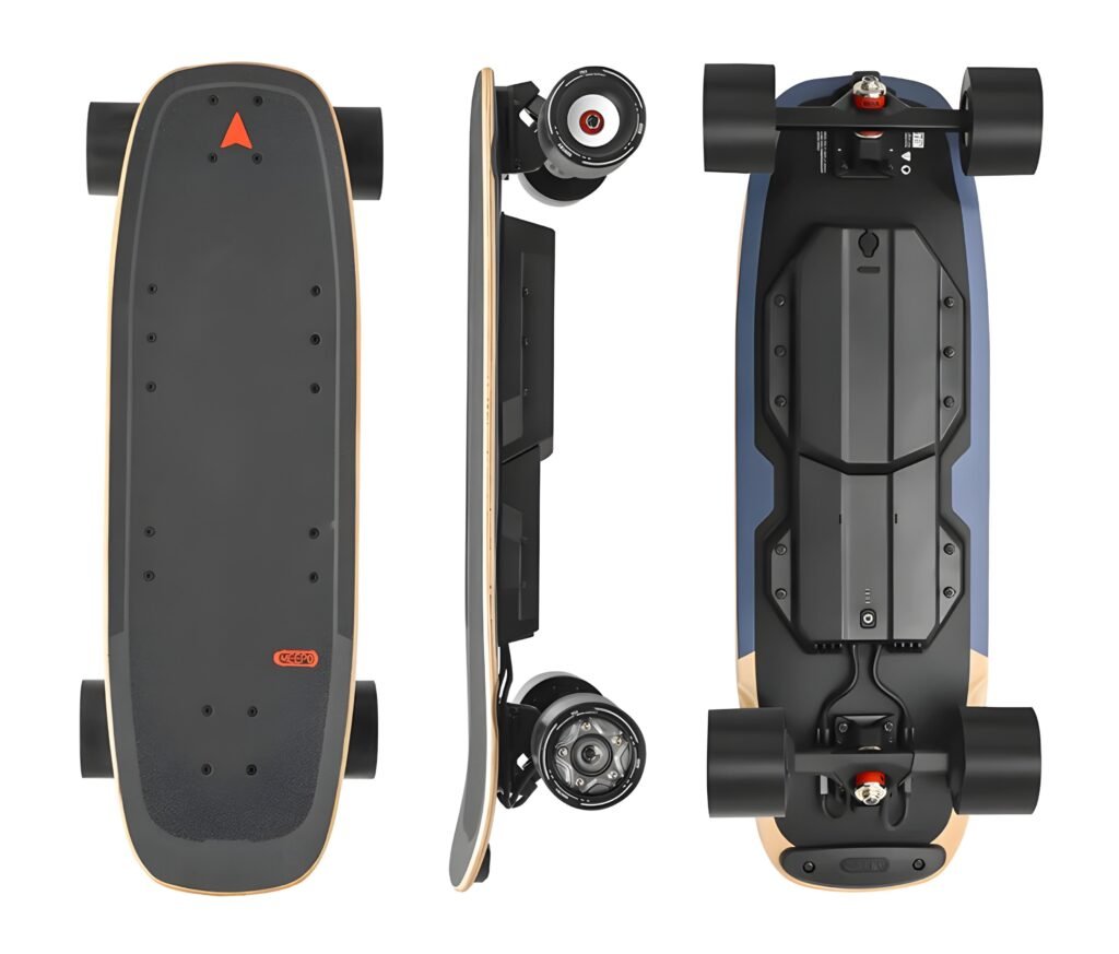 Meepo Mini 5 electric skateboard with short deck, kicktail design, and dual hub motors for agile urban commuting
