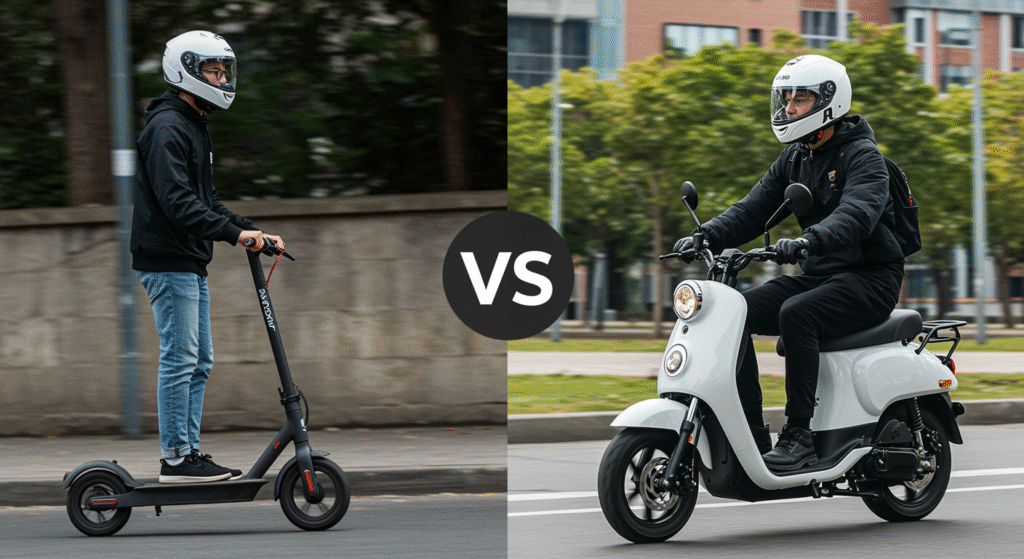 Electric scooter vs Electric moped Side-by-side comparison of an electric scooter and an electric moped