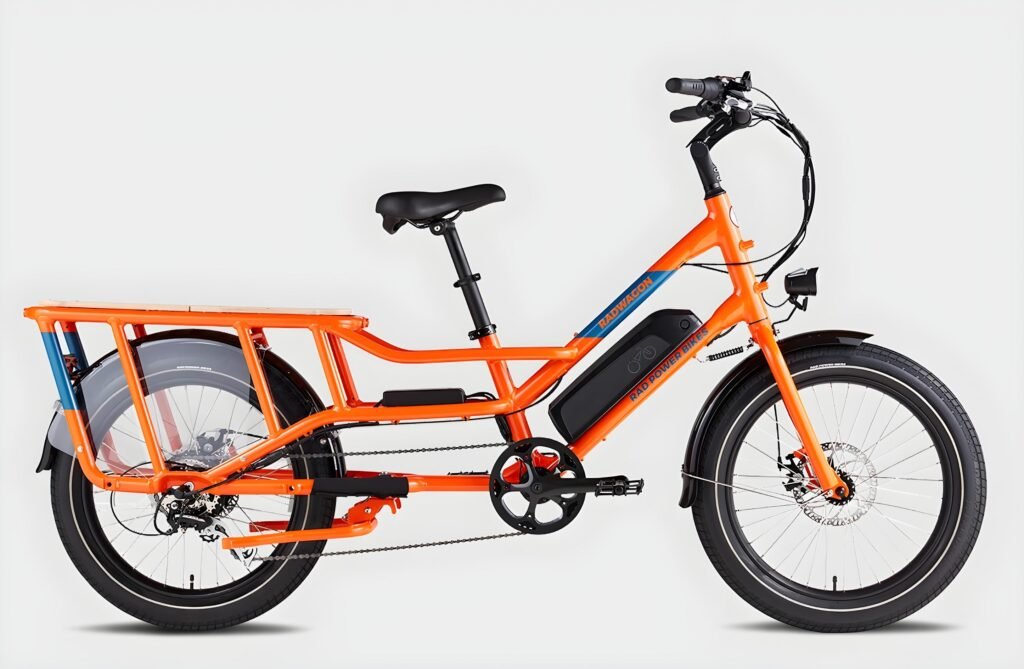RadWagon 4 longtail electric cargo bike showing extended rear rack