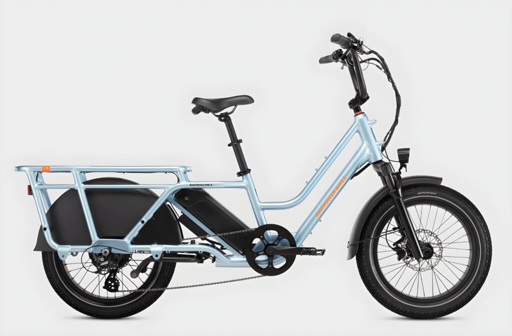 RadWagon 5 electric cargo bike with integrated rear rack, front suspension, and sleek design